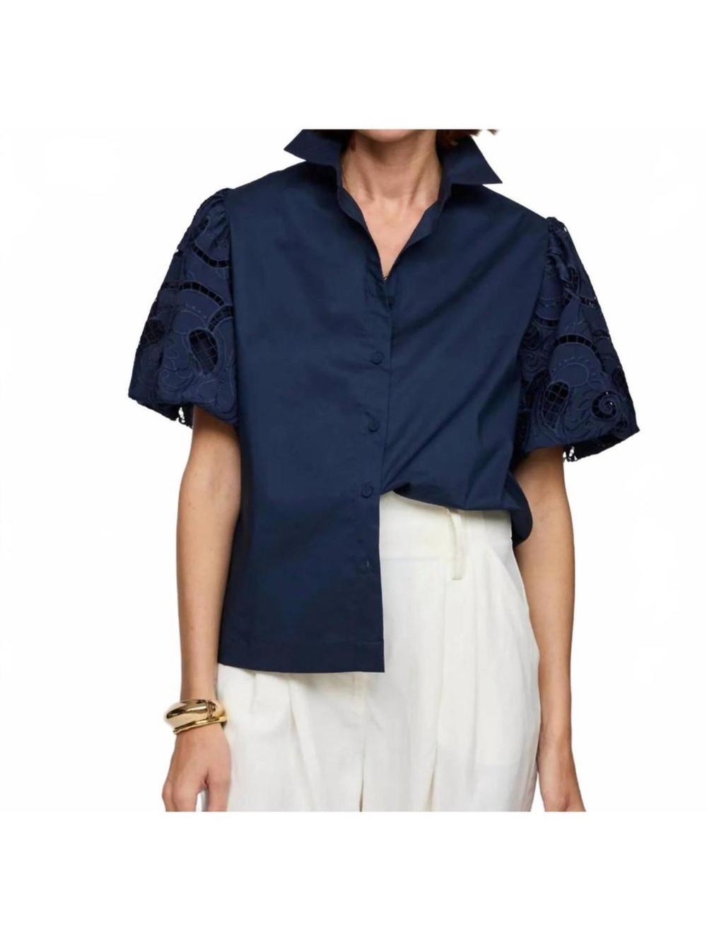 Hinson Wu navy button down short sleeve size M